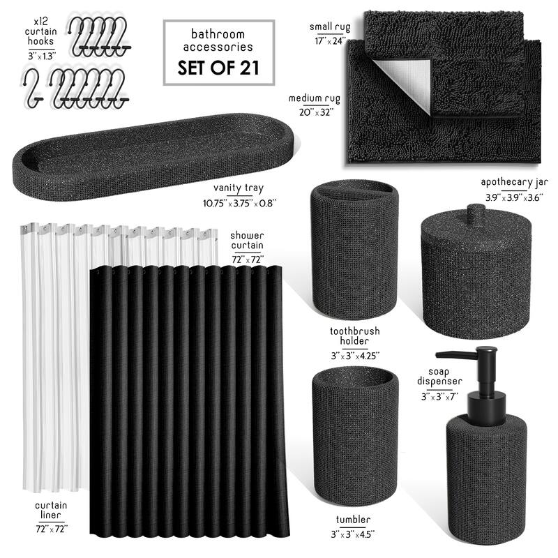 Clara Clark Complete Bathroom Accessories Set Shower Curtain, Bath Rugs & Shower Caddies
