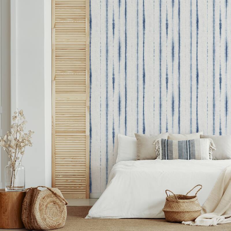 Lomita, Orleans Shibori Faux Linen, 33 FT. L x 20.5In. W Wallpaper Roll - Blue