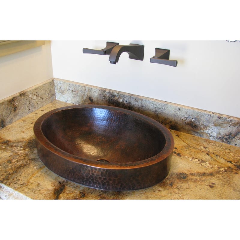 18-in Oval Skirted Vessel Hammered Copper Sink (VO18SKDB)