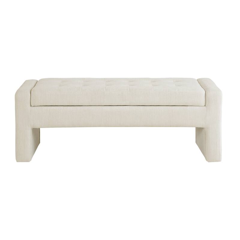 Roomfitters 50.5-Inch Upholstered Soft Close Storage Bench, Button-Tufted High Density Foam Seat in Cream - Cream