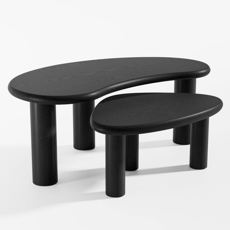 Modern Nested Coffee Tables Set 2-Piece Irregular Shaped Solid Wood Accent Tables for Home Office Living Room