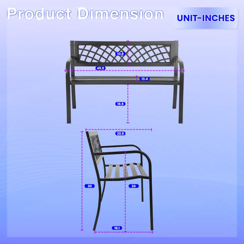 Hayden Black Powder Coated Metal Outdoor Patio Park Bench with All-Weather and Rust-Resistant