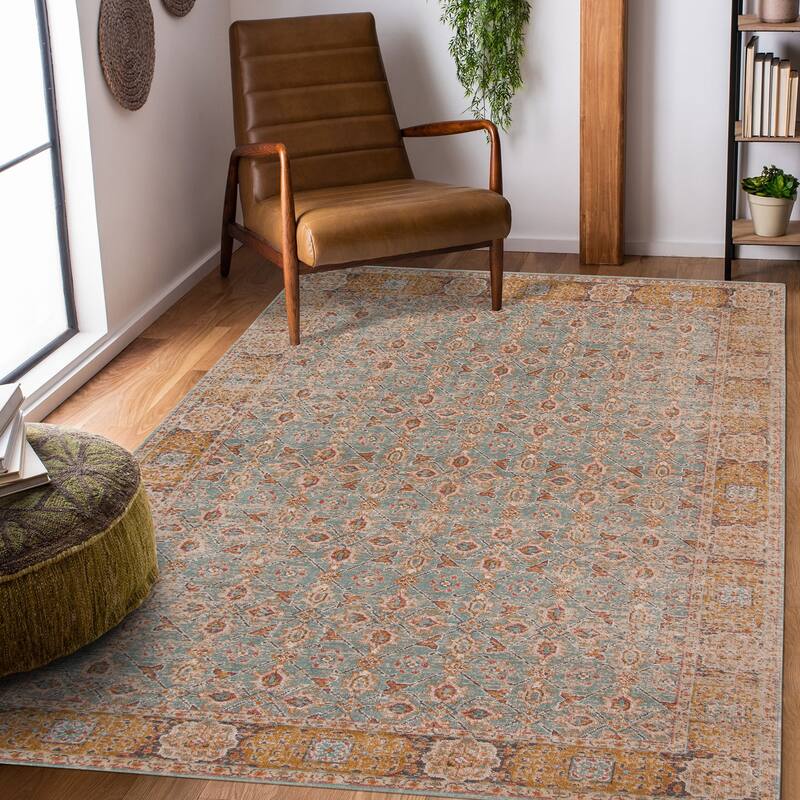 Ethereal Kina Vintage Floral Teal/Sienna Area Rug - 7'6" x 9'6" - Teal/Sienna