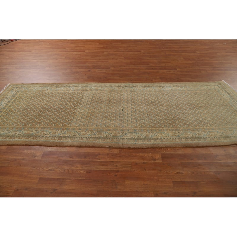 Brown Rust Botemir Persian Vintage Runner Rug Hand-Knotted Wool Carpet - 3'5"x 9'11"