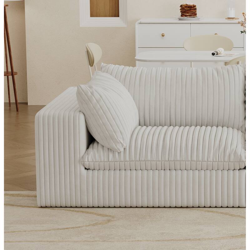 White Corduroy Cloud Sofa, 40x40x24 inches, Deep Seat, Double - layer, Removable Cushion, No Assembly, DIY - Multi-Color