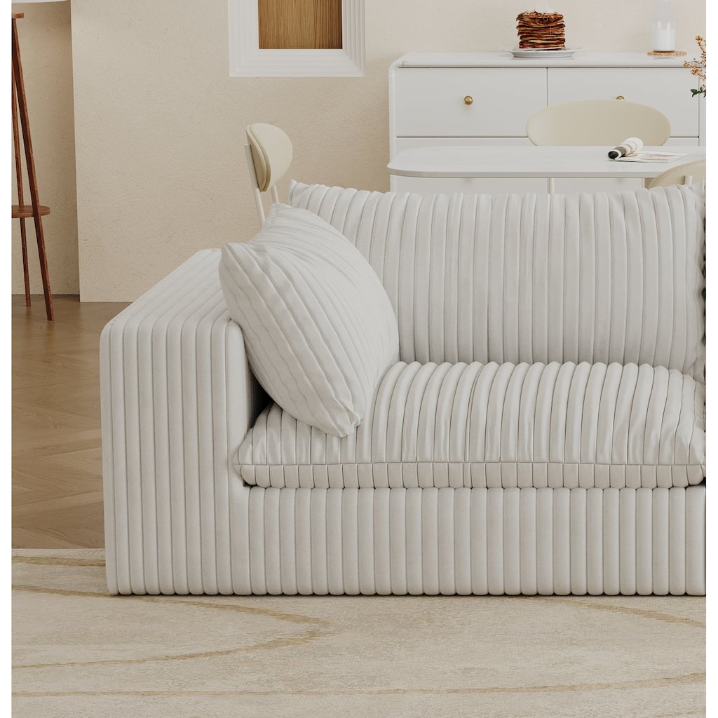 White Corduroy Cloud Sofa, 40x40x24 inches, Deep Seat, Double - layer, Removable Cushion, No Assembly, DIY