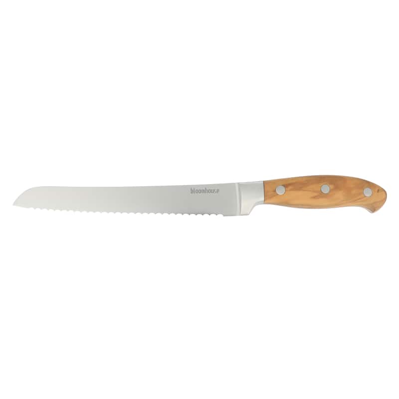 Bloomhouse 8 Inch German Steel Bread Knife W/ Italian Olive Wood Forged Handle