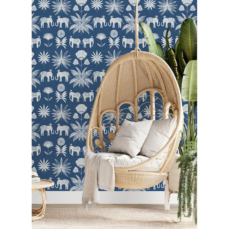 Marseille, Bazaar Light Grey Elephant Oasis 33 ft L X 20.5 in W, Wallpaper.