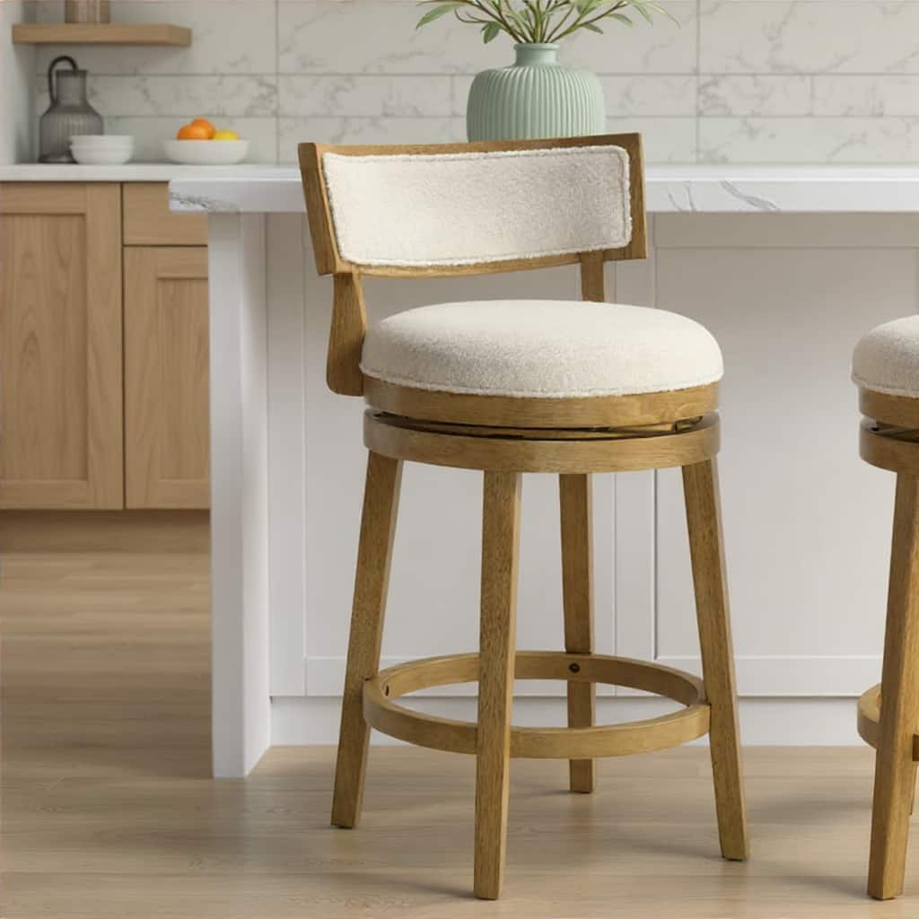 Noely Modern Farmhouse Boucle Bar Stool, Swivel Counter Height Chair with Solid Wood Frame