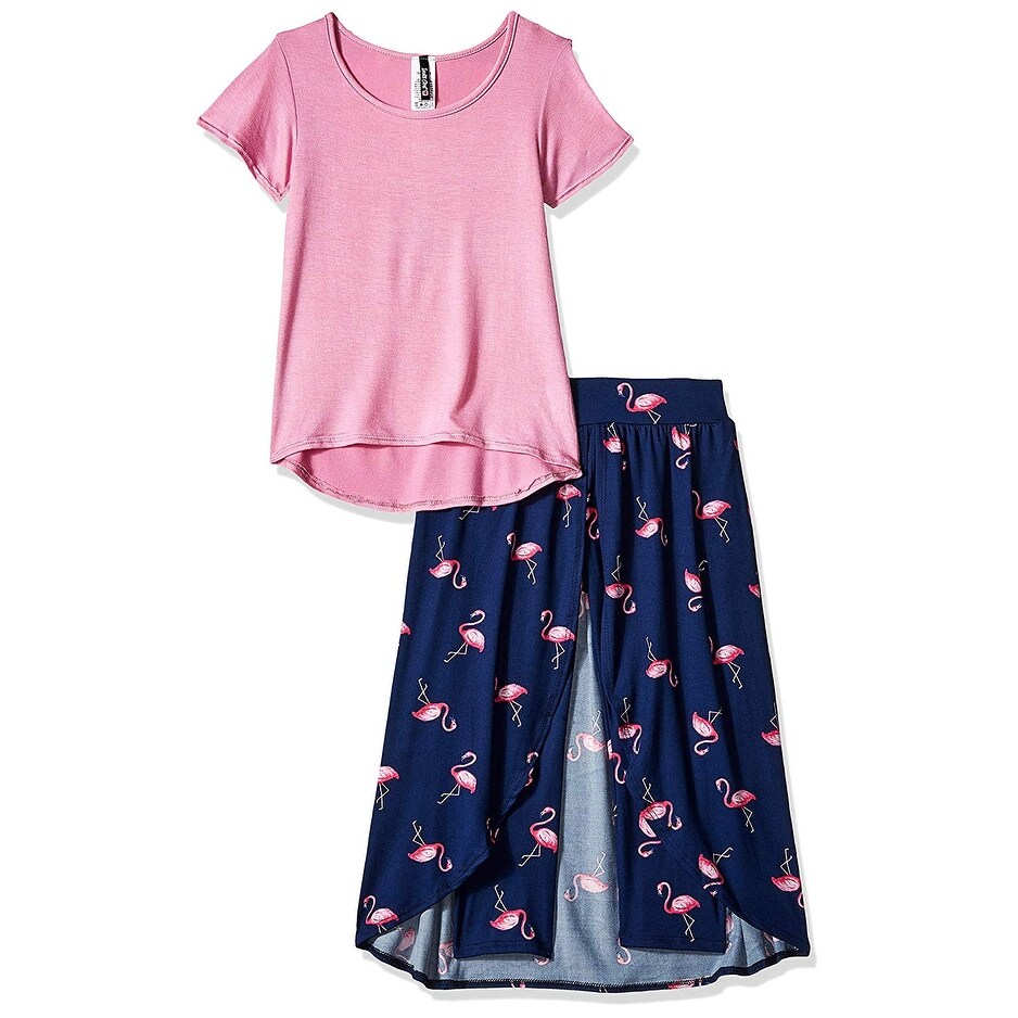 Shop Instagirl Girls Big Knit Top And Romper Skirt Pink Navy