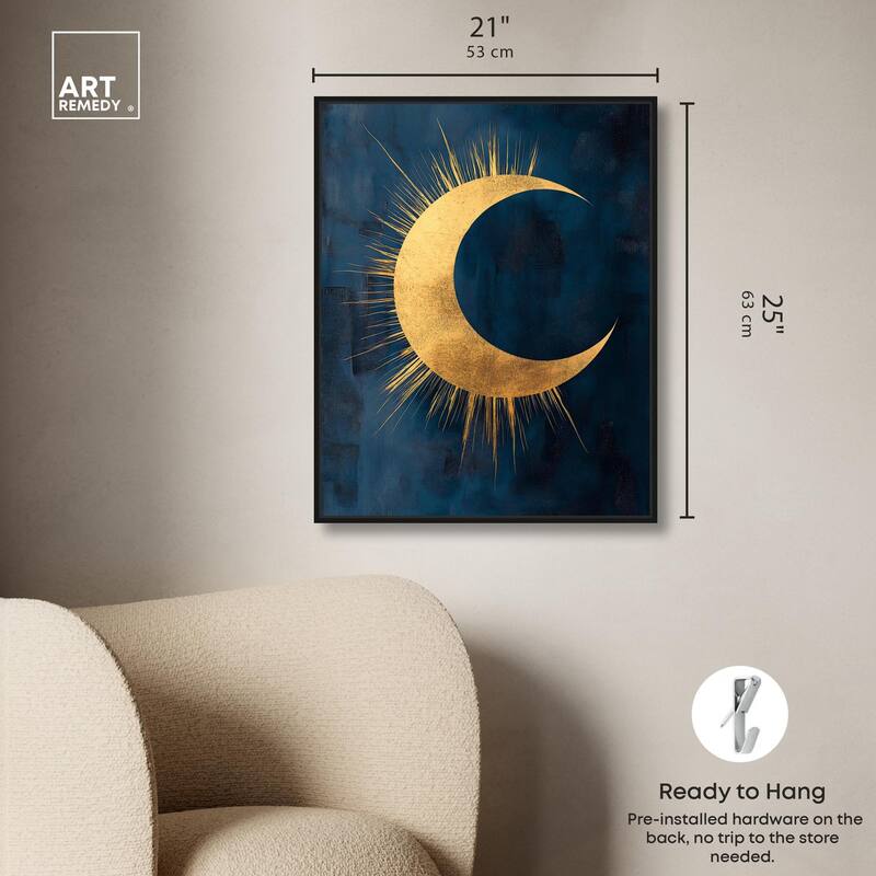 Gold Moon on Indigo Canvas by Art Remedy