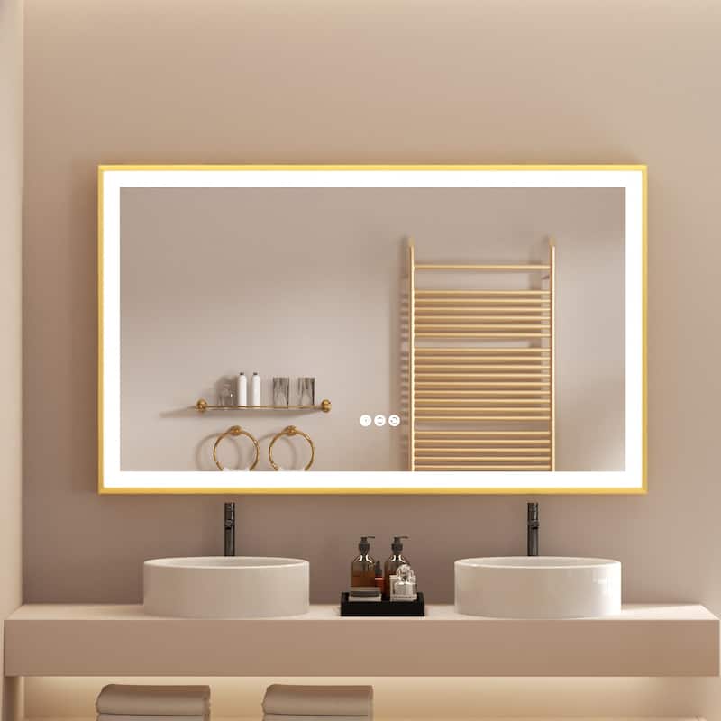Gold Aluminium Alloy Frame Illuminated LED Bathroom Mirror