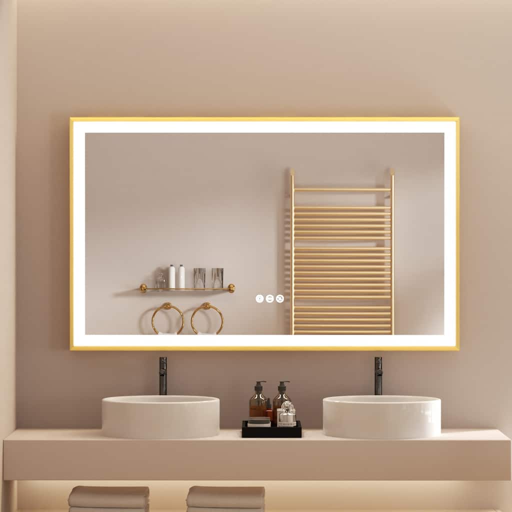 Gold Aluminium Alloy Frame Illuminated LED Bathroom Mirror