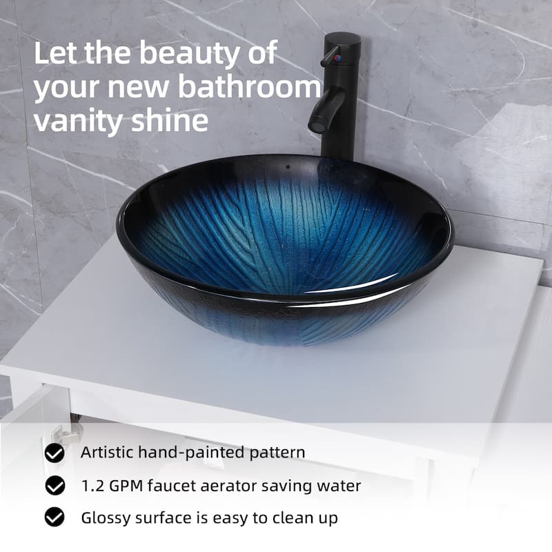 36" White Bathroom Vanity Sink Set with Side Cabinet Vessel Sink Faucet Combo
