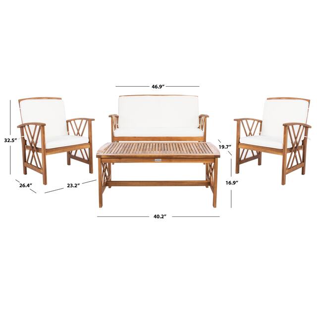 SAFAVIEH Outdoor Fontana 4-piece Acacia Wood Patio Conversation Set