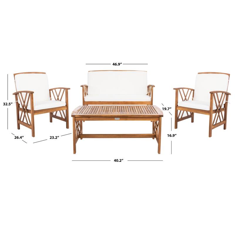 SAFAVIEH Outdoor Fontana 4-piece Acacia Wood Patio Conversation Set