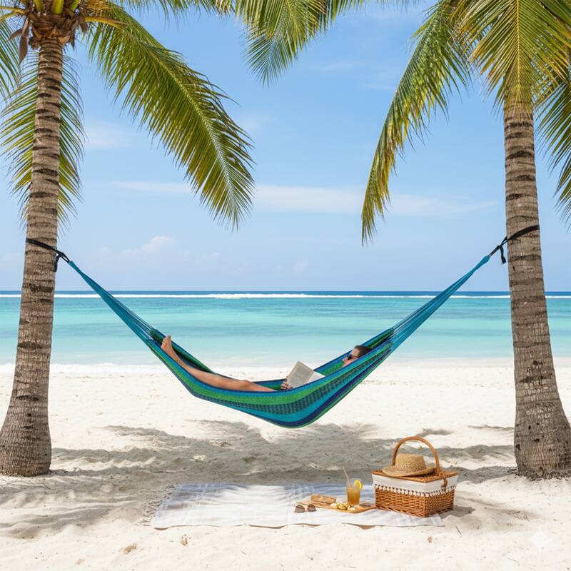 Mayan Family Hammock XXL Blue Handwoven Thick Cord - 880-lb. Capacity