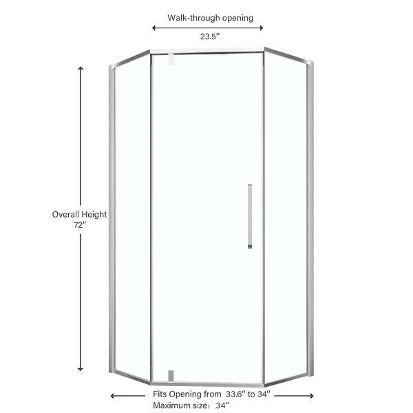 Lordear Shower Door 34-1/8" x 72" Semi-Frameless Neo-Angle Hinged Shower Enclosure