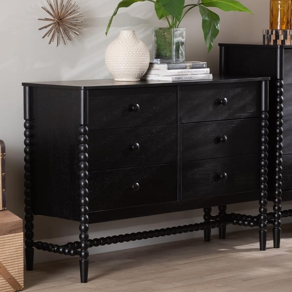 black horizontal dresser Millie 6 Drawer Dresser, Drifted Matte by Four Hands and dovetail joinery combined with metal extension glides ensures enduring performance and elegance IdealHouse 9 Drawer Dresser for