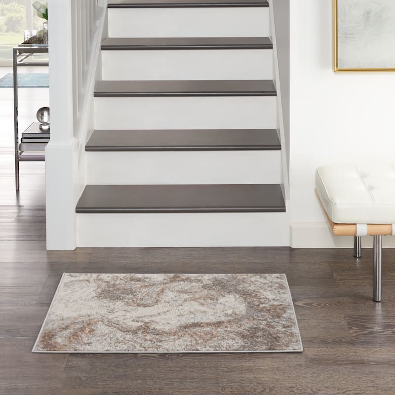 Nourison Elation Modern Abstract Ivory Grey Area Rug - 2' x 3' - Ivory Grey