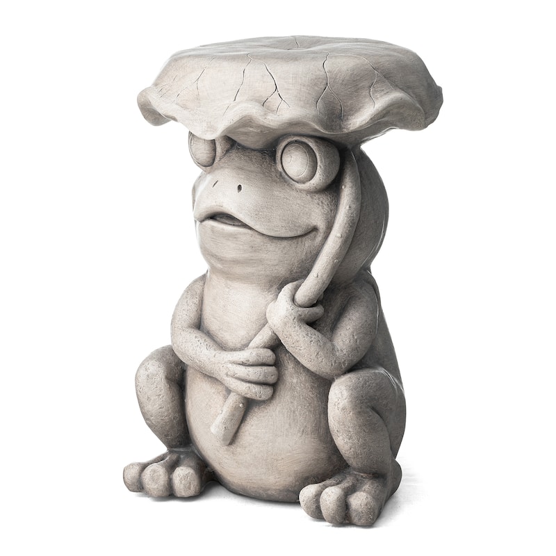 Glitzhome 19"H MGO Frog and Lotus Faux Concrete Garden Stool