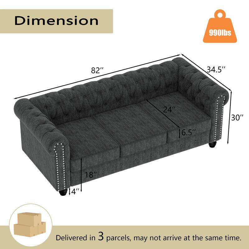Morden Fort Tufted Upholstered Chesterfield set Loveseat, Sofa 2 PCS for Living Room, Fabric, Linen