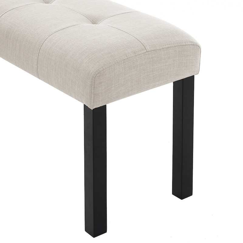 Roomfitters Modern Tufted Linen Dining Bench, 47 Inch Upholstered Entryway Bench with Wood Legs, Bedroom End Seating