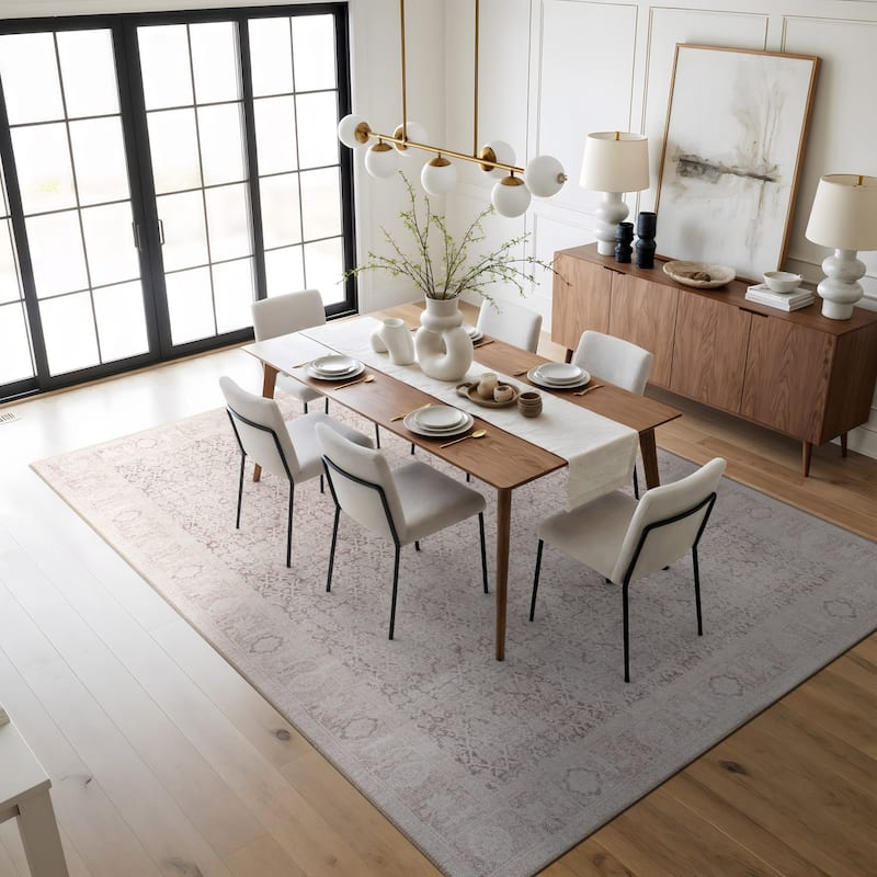 Beige Vintage Washable Rug - Low Pile, Subtle Pattern for Neutral Spaces