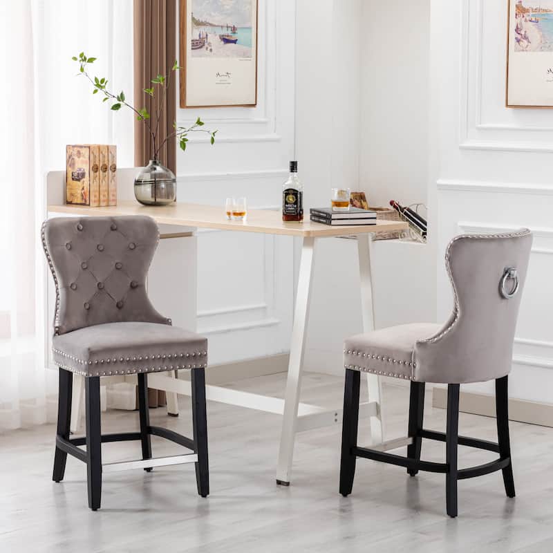 Carter 24" Wingback Tufted Nailhead Counter Stool (Set of 2)