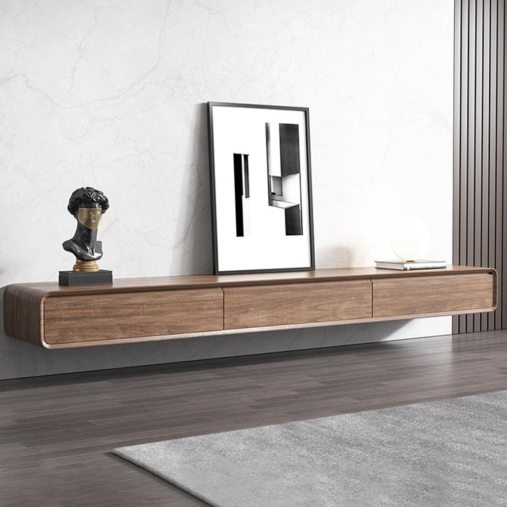 Floating Modern TV Stand for Living Room, Wall-Mounted Entertainment Center with Storage Drawers, Solid Wood, Fully-Assembled