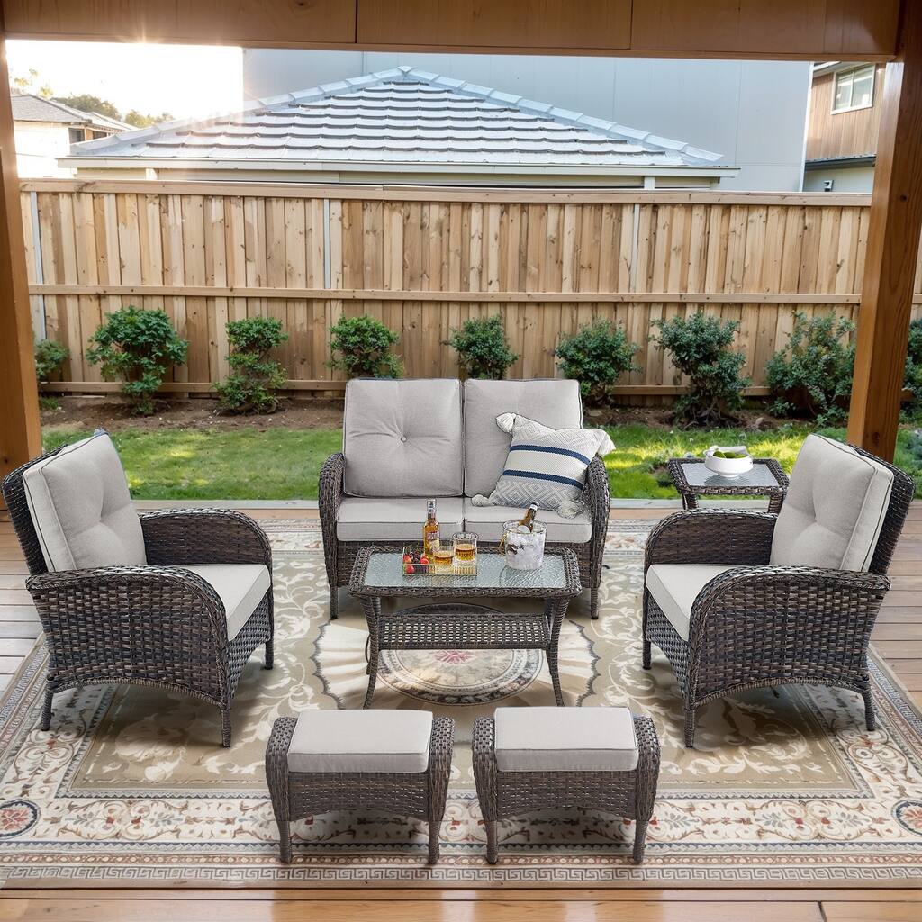 Patio Sofa Loveseat Sofa with Club Chairs Ottoman
