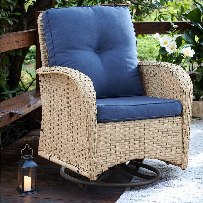 Outdoor Swivel Rocking Chairs High Back - Blue - Light Beige