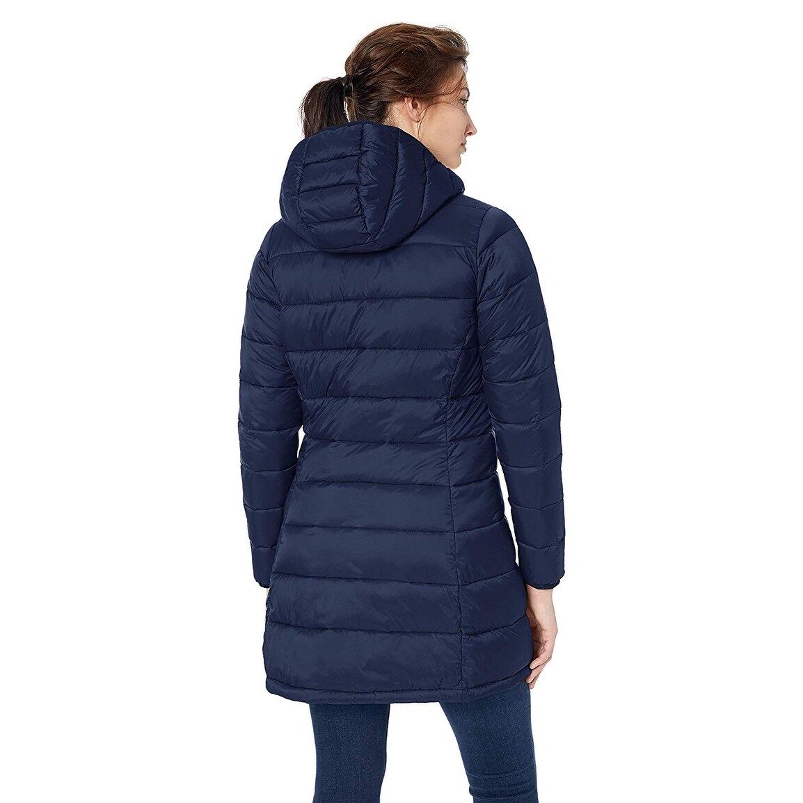 Essentials Women's Lightweight Water-Resistant Packable Puffer Coat, Navy, Medium