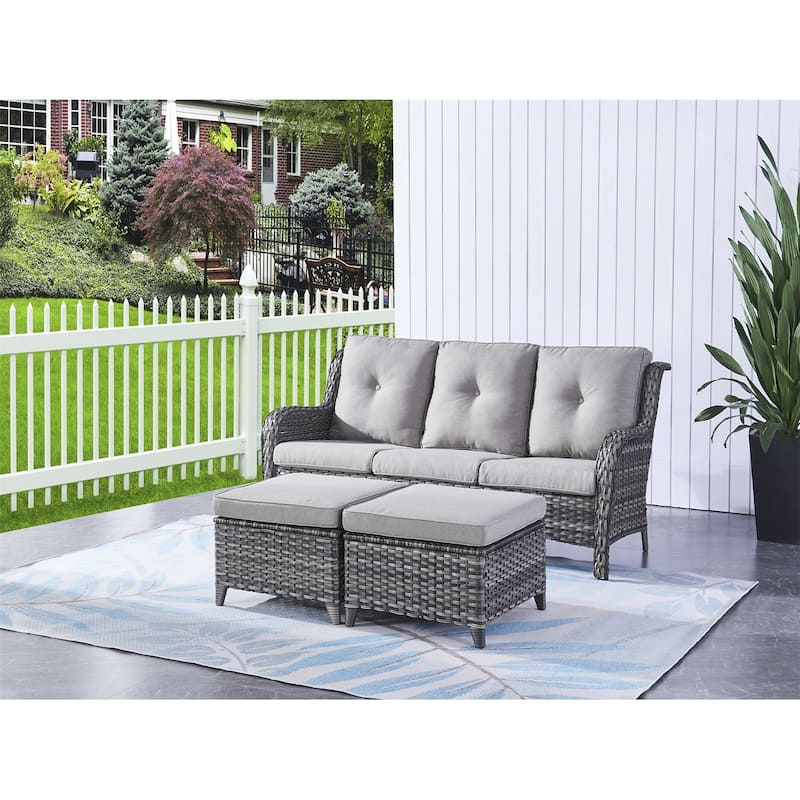 Gymojoy Outdoor Wicker Patio Sofa 3-Seat Rattan Sofa Furniture