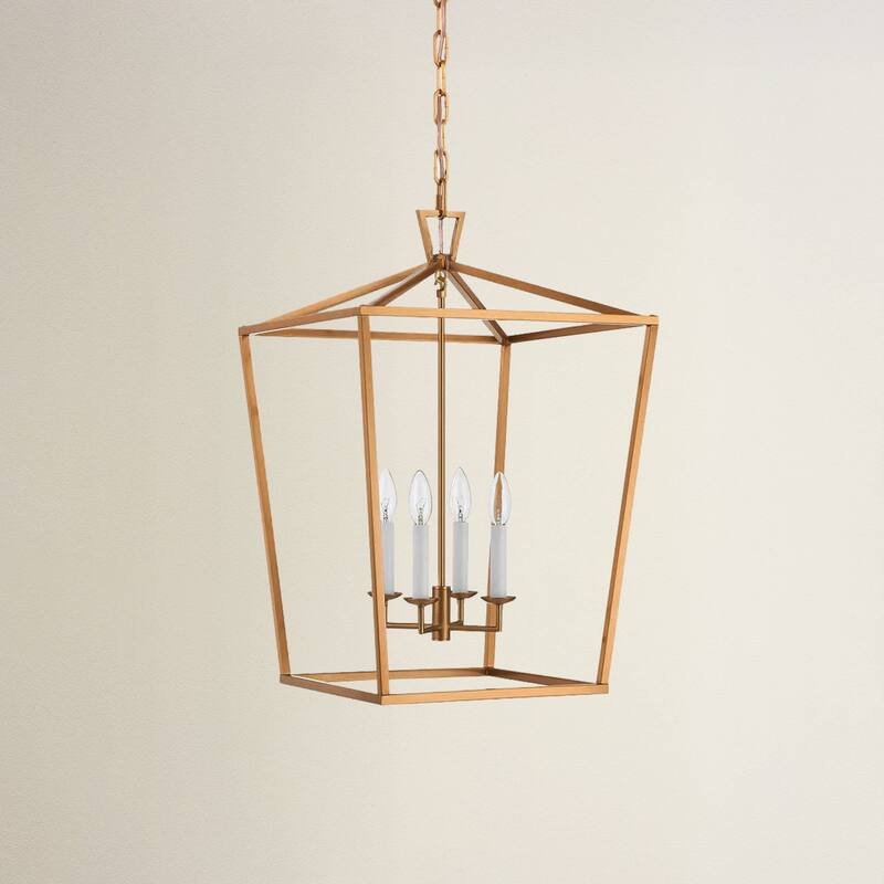 Seraphine Modern Pendant Light - Metal Aged Brass Lantern Light Fixture For Scandinavian, Minimalist, Contemporary Room Decor