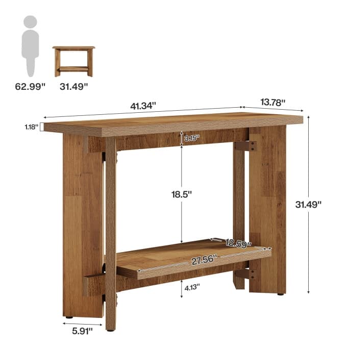 43" Narrow Sofa Console Table, 2-Tier Wooden Small Entryway Table