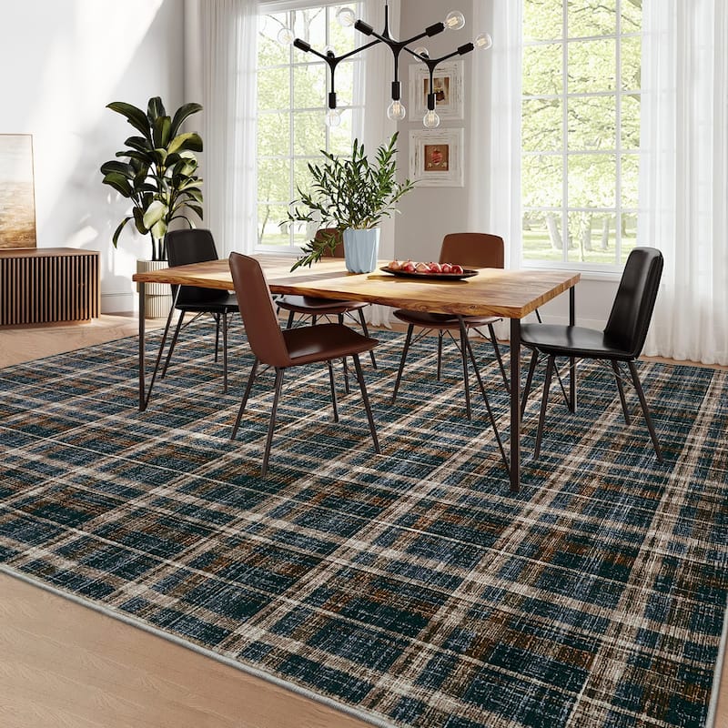 Garvee Timeless Check Washable Area Rug