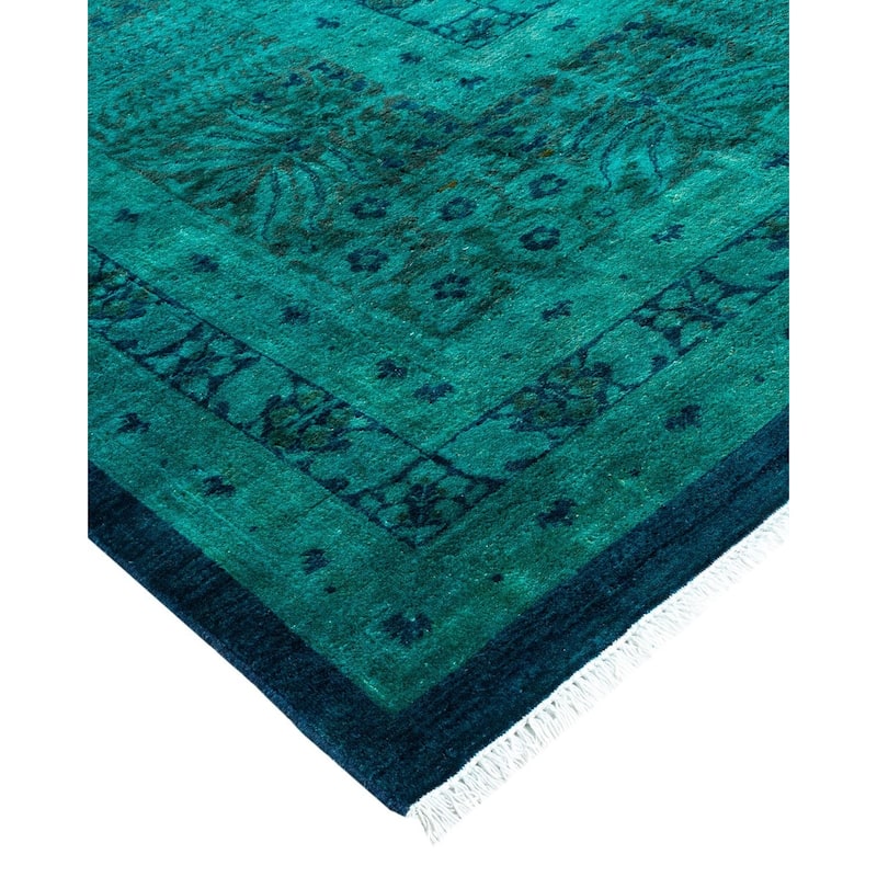 Overton Handknotted Wool Vintage Inspired Contemporary Overdyed Blue Area Rug - 18' 7" x 12' 1"