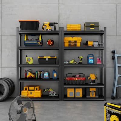 5-Tier Adjustable Heavy Duty Metal Storage Shelves, Black, 72/78"H