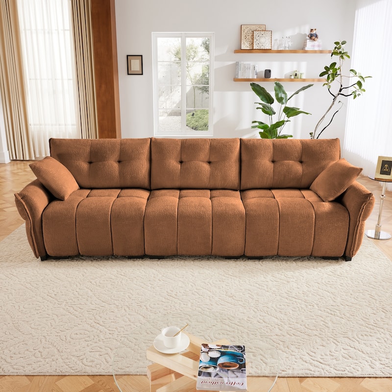 Modular 4-Seat Chenille Sofa Set with 2 Ottomans, High-Resilience Cushions and Solid Wood Frame