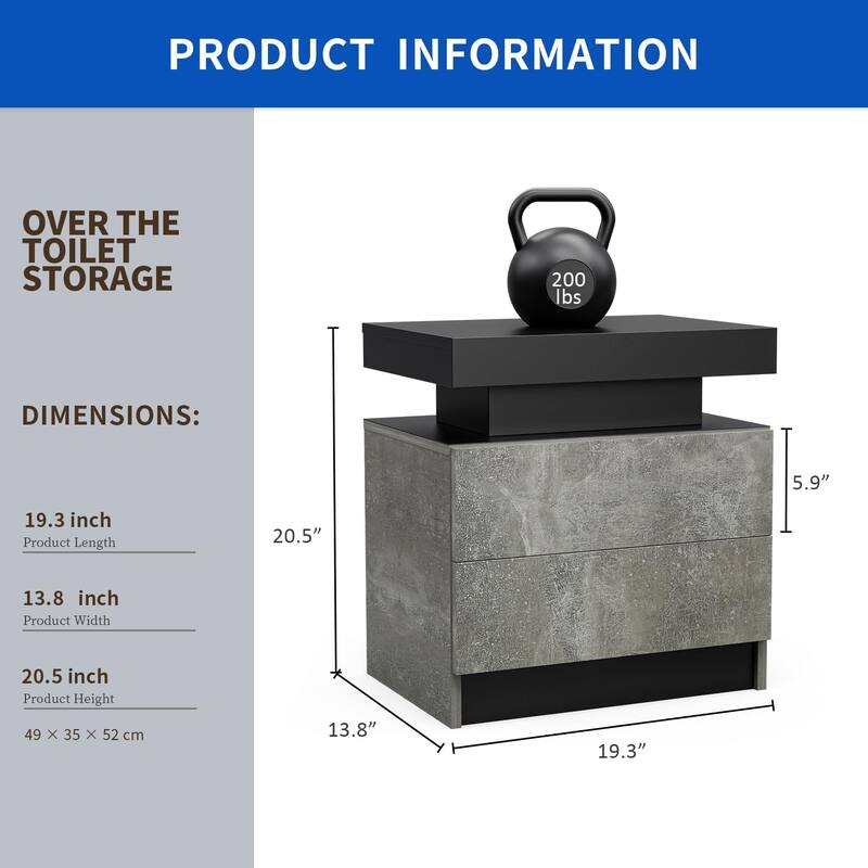 LED Nightstand with 2 Drawers for Bedroom