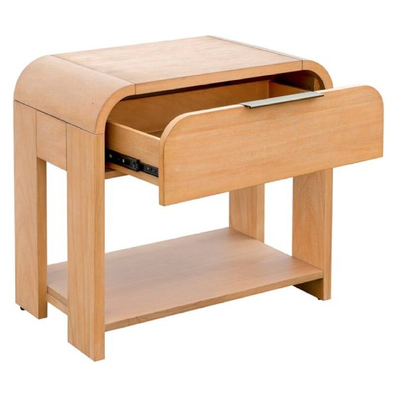 Roomfitters Modern Waterfall Nightstand, Mid Century Curved Wood End Table with Storage and Open Shelf, Natural