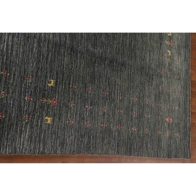 Gabbeh Area Rug Hand-Knotted Grey Wool Carpet - 7'11"x 9'10"