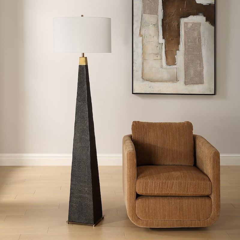 Tapered Base Floor Lamp with White Drum Shade - 68" - Black
