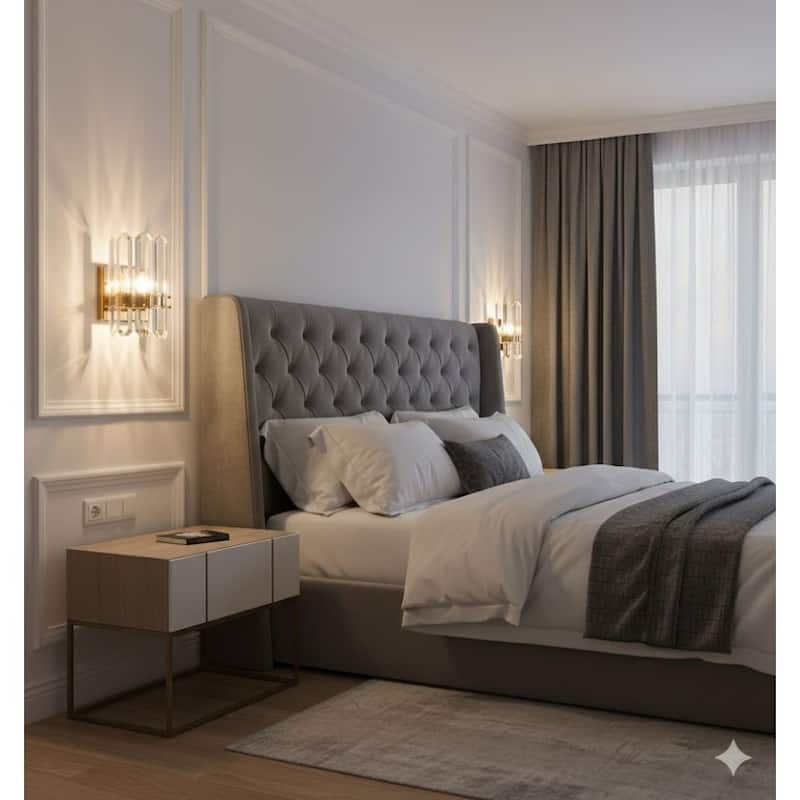 1 Light Gold Metal Frame Wall Sconce With Clear Crystal Plaques