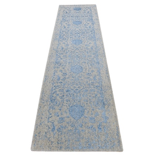 Shahbanu Rugs Periwinkle Blue, Jacquard Hand Loomed, Wool and Art Silk ...