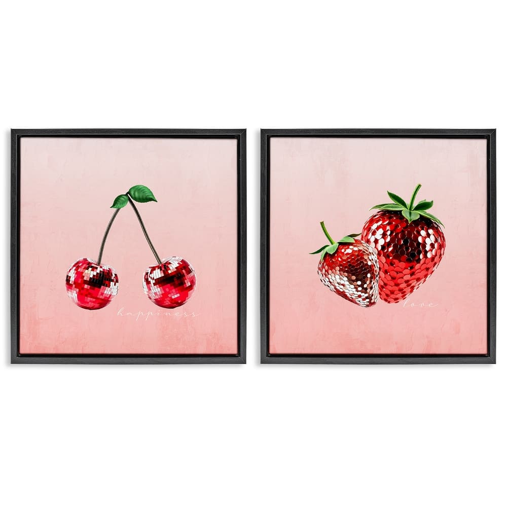 Stupell Happiness & Love Disco Fruits Framed Floater Canvas Wall Art Design By Kim Allen (Set of 2)
