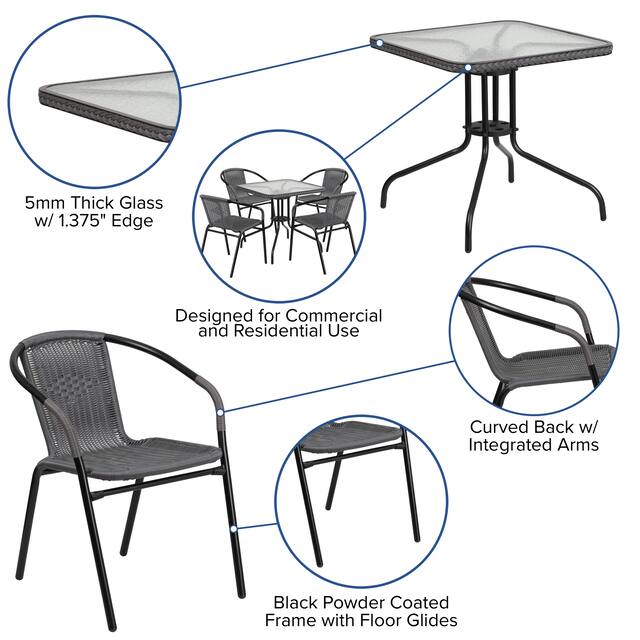Powder-coated Aluminum/ Rattan Lightweight 5-piece Outdoor Dining Set