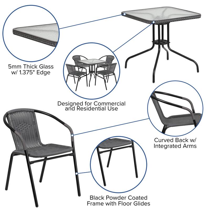 Powder-coated Aluminum/ Rattan Lightweight 5-piece Outdoor Dining Set