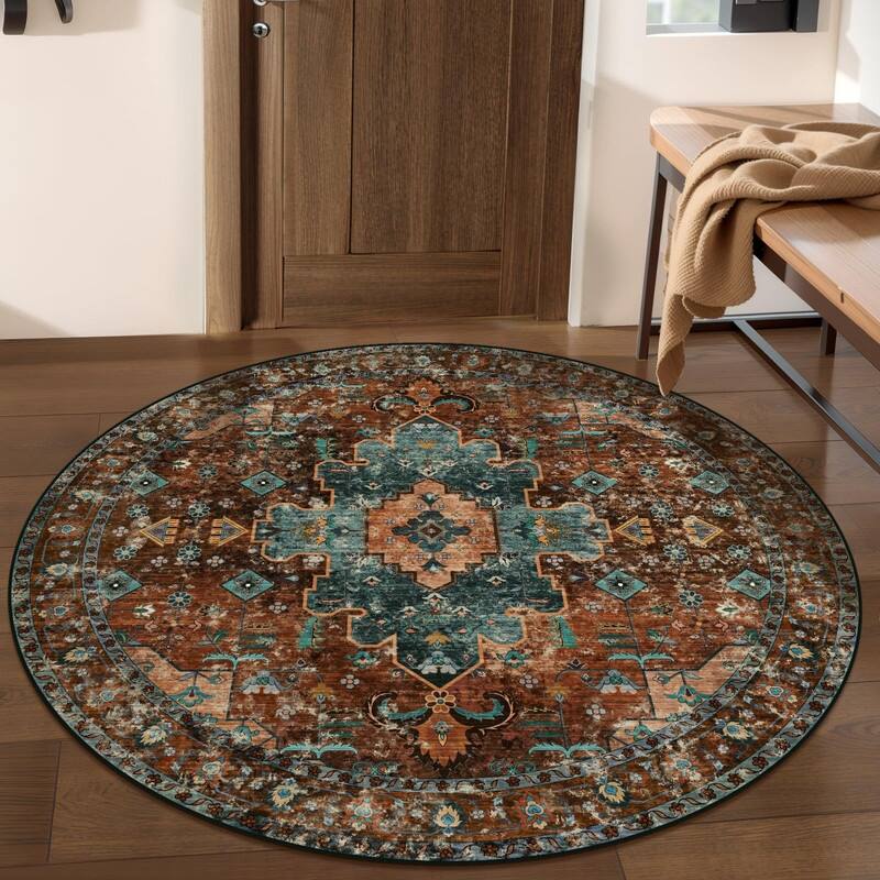 Washable Vintage Area Rug, Boho Rug, Ultra Soft Rugs for Entryway
